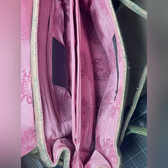 My Flat in London Vintage Satchel Handbag, Color Green/ Pink - Picture 7 of 9